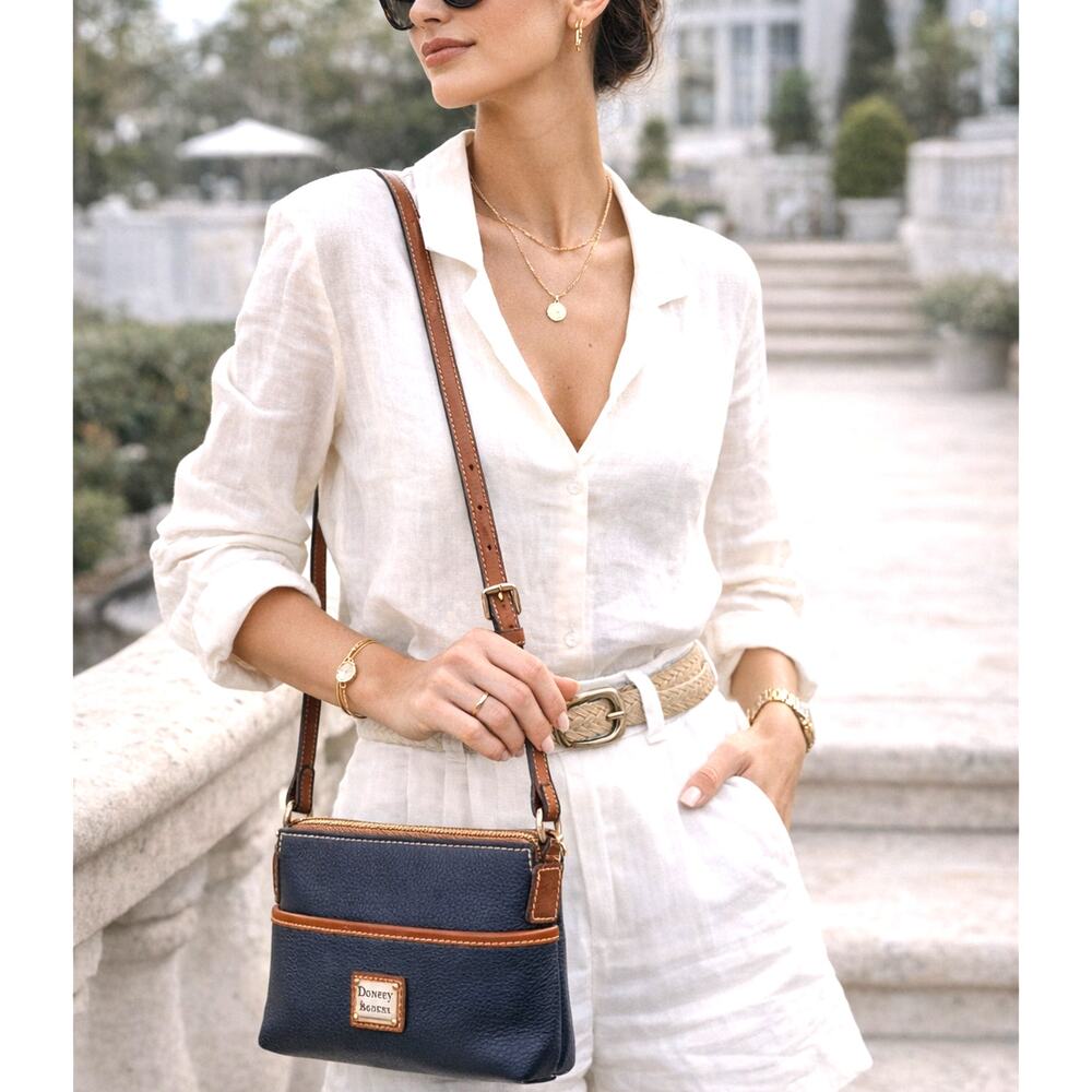 Dooney & Bourke Navy and Brown Pebbled Leather Crossbody